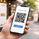 QR kód olvasó egy okostelefon képernyőjén, digitális és fizikai kapcsolódás